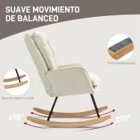 HOMCOM Silla Mecedora con Patas de Madera de Haya y Reposabrazos Mecedora para Lactancia Carga 120 kg para Dormitorio Beige(m-4)