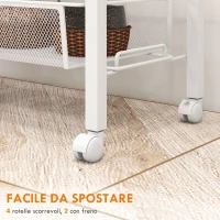 HOMCOM Carrello da Cucina a 3 Livelli con Cestino Laterale e Gancio, in Truciolato e Acciaio, 58x18.5x87 cm(m-6)