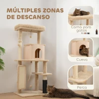 PawHut Árbol Rascador para Gatos 132 cm con Plataformas Poste con Cepillo Bolas Colgantes y Almohadilla para Rascar Beige(m-4)