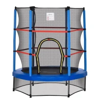 HOMCOM Tappeto Elastico per Bambini da 3 Anni con Rete di Protezione e Corde Bungee Ø140x160Acm, Blu(m-1)