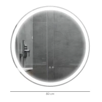 kleankin Badezimmerspiegel Badspiegel Wandspiegel, Antibeschlagsfunktion, LED-Licht, Ø80 x 3,3 cm, Weiß + Silber(m-3)