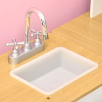 HOMCOM Cocina de Juguete de Madera para Niños de +3 Años Cocinita de Juguete con Luz Sonidos y Taburete Blanco(m-8)