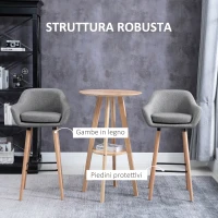 HOMCOM Set 2 Sgabelli da Bar Alti con Schienale e Poggiapiedi, Sgabelli da Cucina Stile Vintage in Tessuto con Cuscino e Gambe in Legno per Sala da Pranzo 55x48x100cm(m-6)