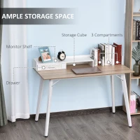 HOMCOM Small Computer Desk with Monitor Stand, Drawer and Storage Compartments, Home Office Desk for Small Spaces, Study Table, White(m-4)