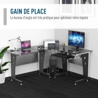 HOMCOM Bureau d'Angle en Verre Fumé Trempé Noir(m-6)