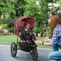 HOMCOM Foldable Three-Wheeler Baby Stroller w/ Canopy, Storage Basket - Red(m-2)