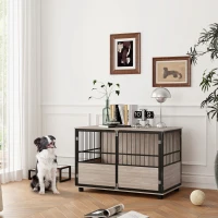 PawHut 100cm Furniture Style Dog Crate Dog Cage End Table Indoor with 3 Doors Soft Washable Cushion, for Large Sized Dogs(m-10)