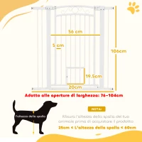 PawHut Cancellino per Cani Regolabile con Estensioni e Porta per Gatti, 76-104x106cm, Bianco(m-3)