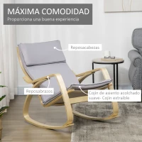 HOMCOM  Silla Mecedora Butaca Relax con Cojín Desenfundable Reposabrazos de Madera de Abedul para Salón 67x97x84 cm Gris(m-5)