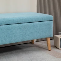 HOMCOM Sitzbank mit Stauraum, bis 220 kg, Leinenoptik, 110x39x45cm, Blau(m-9)