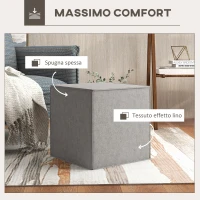 HOMCOM Poggiapiedi Quadrato 2 in 1 con Rivestimento Rimovibile in Tessuto Effetto Lino, 41x41x41 cm, Grigio Chiaro(m-5)
