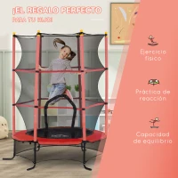 HOMCOM Trampolín para Niños de +3 Años Ø163 cm con Red de Seguridad y Marco de Acero Carga 50 kg para Interior y Exterior Rojo(m-7)
