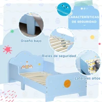 ZONEKIZ Cama Infantil para Niños de 3-6 Años Cama de Madera con Laterales de Protección Carga Máx. 80kg 143x74x59cm Azul(m-5)