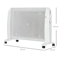 HOMCOM Calefactor Eléctrico 1000W/2000W Radiador de Mica con 2 Niveles de Potencia para 15-20m² 79x27x54 cm Blanco(m-3)