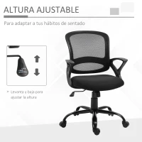 Vinsetto Silla de Oficina Silla de Escritorio de Malla Transpirable Basculante con Altura Ajustable Asiento Giratorio 360° y Soporte Lumbar 61x61x89-99 cm Negro(m-4)