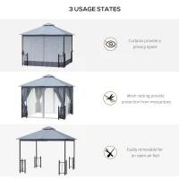 Outsunny 4 x 3.35(m) Patio Metal Gazebo Canopy Garden Tent Sun Shade, Outdoor Shelter with 2 Tier Roof, Netting and Curtains, Steel Frame, Grey(m-5)
