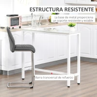 HOMCOM Mesa de Bar Mesa Alta con Encimera de Melamina Efecto Marmoleado y Patas de Acero Estilo Moderno para Cocina Cafetería Comedor 120x40x100 cm Blanco(m-5)