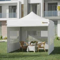Outsunny Carpa Plegable 3x3 m con Altura Ajustable Cenador de Jardín con 4 Paredes Extraíbles de Tela Oxford 4 Ventanas y Bolsa de Transporte Impermeable Gazebo para Exterior Terraza Camping Blanco(m-2)