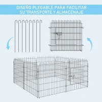 PawHut Parque de Juegos para Perros 8 Paneles 76x71 cm Plegables Jaula Metálica para Mascotas con Puerta para Jardín Patio Exterior Negro(m-7)