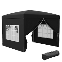Outsunny 3x3(m) Pop-Up Gazebo, with Curtain Walls and Windows, Black