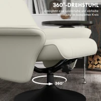 HOMCOM Relaxsessel, Fernsehsessel mit Hocker, drehbar, ergonomisch, Mikrofasertuchoptik, bis 150 kg, Cremeweiß(m-5)