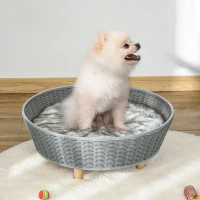 PawHut Panier pour chats surelevé canapé pour animaux en résine tressée imitation rotin lit sur pieds style cosy chic grand confort coussin moelleux lavable intégré 60 x 60 x 23,5 cm gris(m-2)