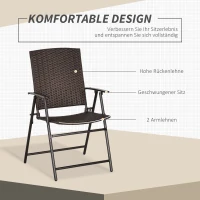 Outsunny 4tlg. Polyrattanstühle Klappstuhl Gartenstuhl mit Rückenlehne klappbar Stahl Braun 58 x 61 x 94 cm(m-5)