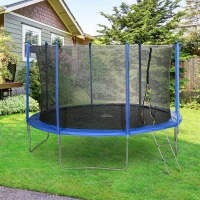 HOMCOM Trampoline rond Ø 366 cm avec filet de protection, capacité 150 kg pour adultes et enfants - bleu et noir(m-2)