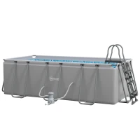Outsunny Rectangle Steel Frame Swimming Pool with Ladder and Pump - Grey(m-11)