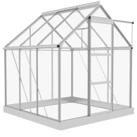 Outsunny 6 x 6ft Walk-In Greenhouse, Polycarbonate Greenhouse with Sliding Door, Window, Aluminium Frame, Foundation, Silver(m-11)