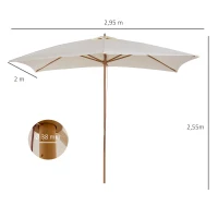 Outsunny Parasol Droit parasol de jardin rectangulaire double toit Bois Polyester Haute densité 3 x 2 m crème(m-3)