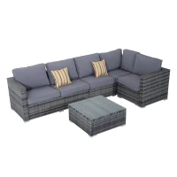 Outsunny 4 Pieces Rattan Garden Furniture Set, Wicker Outdoor Furniture Set with Corner Sofa Loveseat Coffee Table Cushions, Conservatory Furniture Set for Patio Balcony Poolside, Grey(m-10)