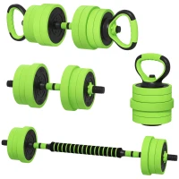 SPORTNOW 40kg Four-In-One Adjustable Weight Dumbbells Set, Barbell, Kettlebell, Push Up Stand - Green(m-11)