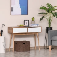 HOMCOM Console Table Sofa Side Desk with 2 Drawers Solid Pine Wood Legs for Living Room Entryway Bedroom Brown and White(m-2)