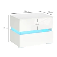 HOMCOM Comodino con luce LED RGB incorporata con 2 cassetti, 4 Modalità di luce e 16 colori, in Truciolato, 60x39x47cm, Bianco(m-3)