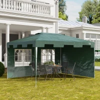 Outsunny 3 x 4 m Garden Gazebo Shelter Marquee Party Tent with 2 Sidewalls for Patio Yard Outdoor, Green(m-10)