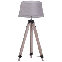 HOMCOM Tripod Floor Lamps for Living Room Bedroom, Modern Adjustable Standing Lamp with Wood Legs, Drum Fabric Shade, 99-143cm, Grey(m-11)