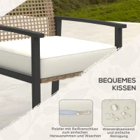 Outsunny Gartengarnitur, 5-teilig, Tisch, 4 Stühle mit Sitzkissen, Metallrahmen, Rattandekor, Natur(m-7)