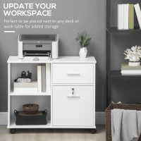 Vinsetto Filing Cabinet with Wheels, Mobile Printer Stand with Open Shelves and Lockable Drawer for A4 Size Documents, White(m-4)