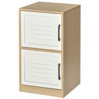 HOMCOM Caisson de bureau rangement bureau 2 portes métal blanc dim. 38L x 39I x 68H cm panneaux particules bois clair(m-1)