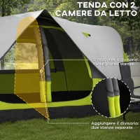 Outsunny Tenda da Campeggio 6 posti con 2 Spazi Separati, in Poliestere e Fibra di Vetro, 450x215Px180 cm, Verde(m-5)