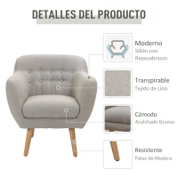 HOMCOM Butaca Moderna con Patas de Madera Sillón Individual estilo Nórdico Acolchado para Salón Dormitorio 71x62x78 cm Beige(m-4)