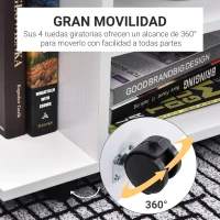 HOMCOM Mueble para Televisión Mesa para TV con Estantes y Ruedas con Bloqueo Superficie de Melamina 80x40x40 cm Blanco(m-6)