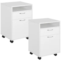 HOMCOM Lot de 2 caissons de bureau rangement de bureau sur roulettes tiroir placard niche panneaux particules blanc(m-1)