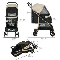 PawHut Pet Stroller for Small and Miniature Dogs, with Rain Cover - Khaki(m-3)