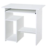 HOMCOM Scrivania Salvaspazio da Casa e Ufficio, Moderna Scrivania per Computer, Porta PC, Ripiano per CPU e Mensola per Tastiera Estraibile in Legno, 80x45x75cm, Bianco(m-10)