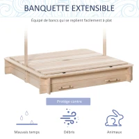 Outsunny Bac à sable carré en bois pour enfants dim. 106L x 106l cm avec bancs et couvercle - auvent réglable(m-5)