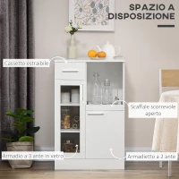 HOMCOM Credenza Moderna con Armadietti e Cassetto in Legno e Vetro, 60x40x95cm, Bianco(m-4)
