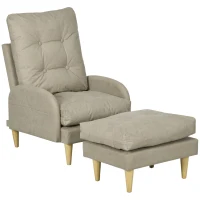HOMCOM Upholstered Recliner Armchair with Footstool Set, Modern Button Tufted Accent Chair with Adjustable Backrest, Cushions, Wood Legs and Side Pockets for Living Room, Bedroom, Home Study, Beige(m-1)