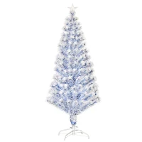 HOMCOM 5FT Artificial Fibre Optic Christmas Tree Seasonal Decoration w/ LED Lights Pre-Lit Easy Store White Blue(m-1)